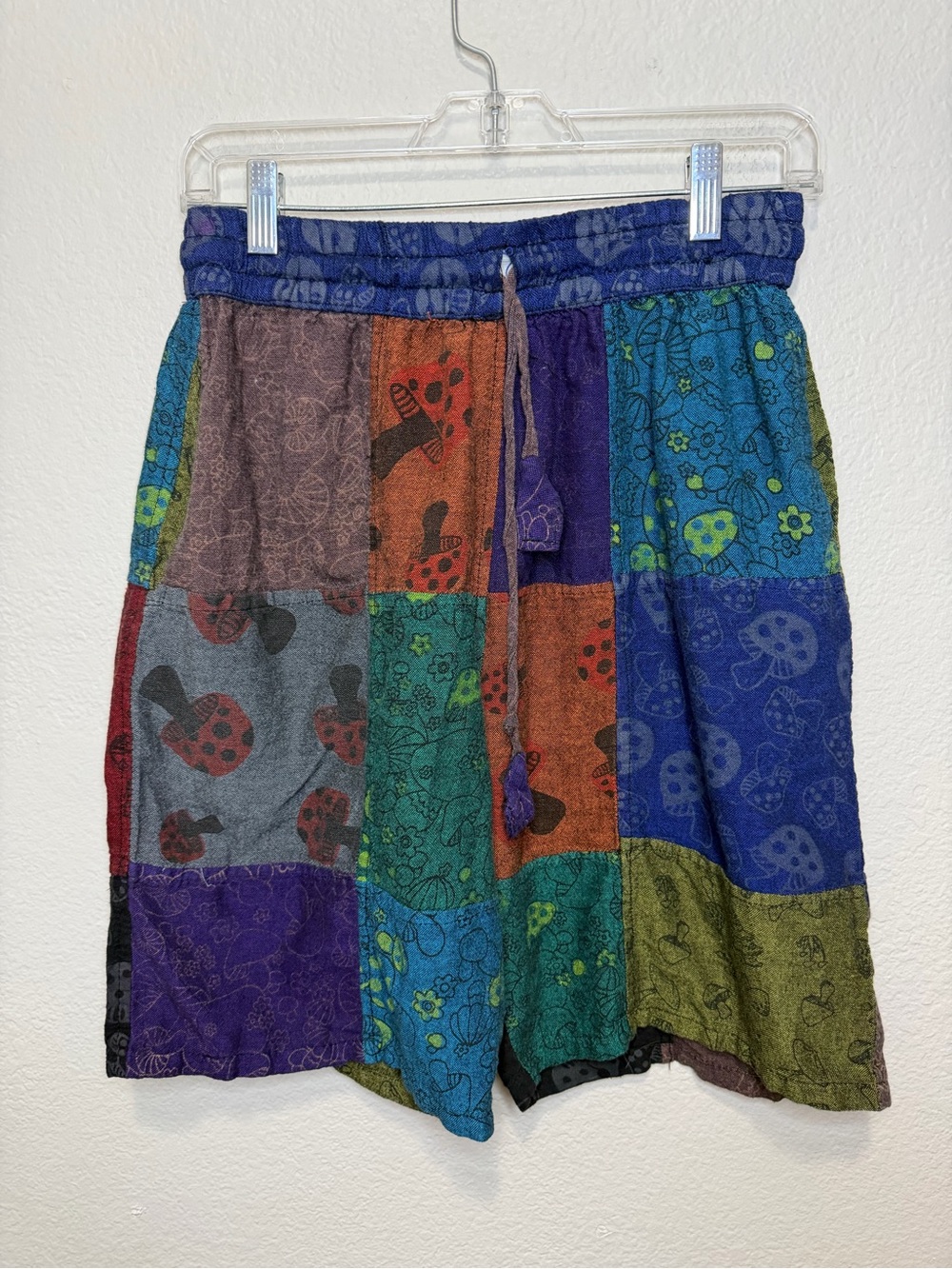 Rising Tide Hippie Patchwork Mushroom Shorts Boho Cotton Festival Medium